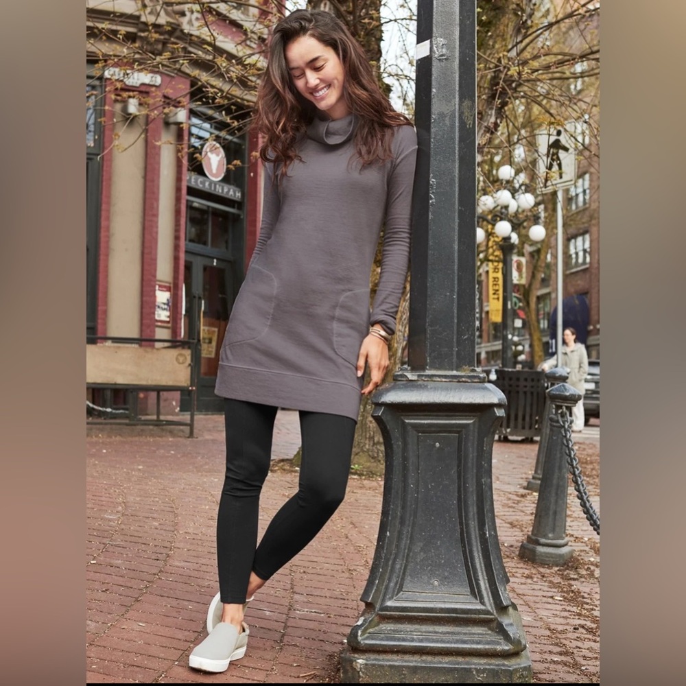 Athleta Eco Wash Turtleneck Sweatshirt Dress tunic brown XS #868906